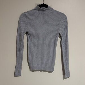 LOFT Ribbed Mock Neck Sweater - Light Gray